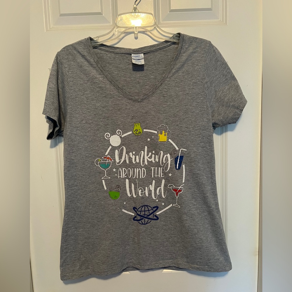 Disney EPCOT Drinking Around the World Gray V-Neck T-Shirt
